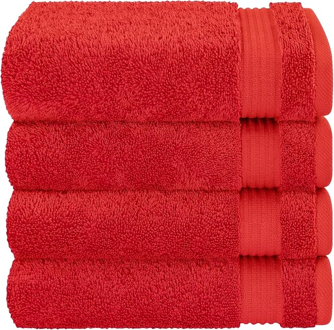 Cotton Paradise 100% Cotton Turkish Towel Set, Soft Absorbent Quick Dry, 4 Piece Hand Towel Set, Red