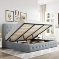 Allewie King Size Lift Up Storage Button-Tufted Bed Frame Blue Grey | Modern Wingback Headboard, Hydraulic Support Storage, No Box Spring Needed