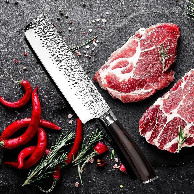 imarku Nakiri Knife 7 Inch, Japanese High Carbon Stainless Steel Chopper | Flat-edge blade creates clean, even vegetable and meat cuts, ergonomic handle supports daily chopping and meal preparation