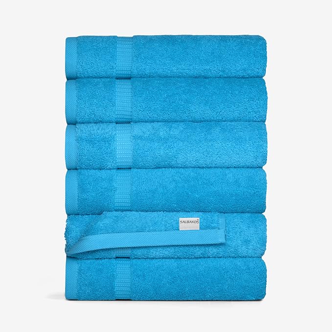 SALBAKOS 6-Piece 100% Turkish Cotton Hand Towels, 16x30 inch, Aqua | Large Size Thick Super Soft Highly Absorbent, Versatile Hair Face & Hand Drying Towel, Premium Hotel Quality Made in Turkey