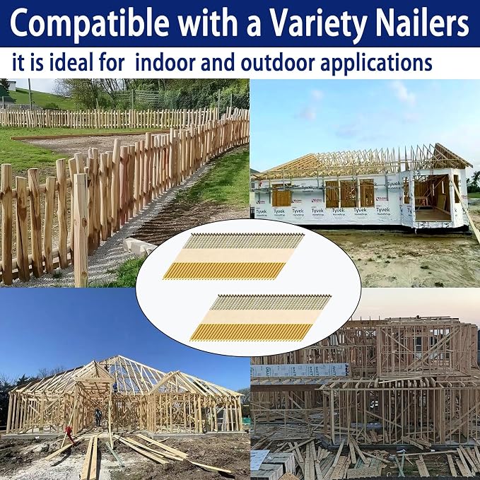 HW HAMWOO 34°Framing Nails,Galvanized Ring Shank,3-1/2":1000pcs | D Head Nail Pack,Paper Tape Strip Nails,for 30 to 34 Degree Framing Nailer