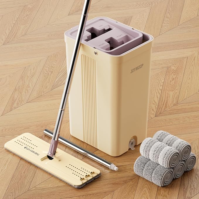 JOYMOOP Mop and Bucket Set with Extension Handle, Ideal for Household and Commercial Cleaning – Includes 5 Washable Microfiber Pads for Wet and Dry Use, Perfect for Floors, Windows, and Walls