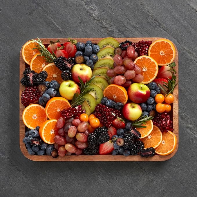 Farberware Acacia Wood Cutting Board with Clear Locking Lid, 11x14 Inch Charcuterie Board with Compartments, Reversible Serving Board for Cheese, Meats, Fruits and Snacks - Make It, Take It, Enjoy It