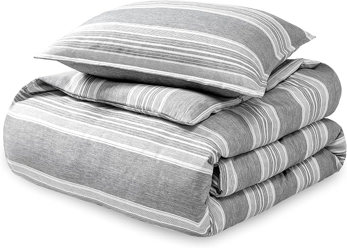 Bare Home Duvet Cover - Extra Long Size Bedding Set - Premium 1800 Super Soft Collection - Lightweight, Cooling - Soft Breathable Duvet Cover (Twin/Twin XL, Stripe - Heathered Charcoal)