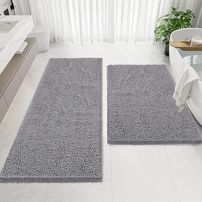 Bathroom Rugs Mat 72 x 48, Thick Soft Absorbent Chenille Bath Rugs, Rubber Backing Bath Mats for Bathroom Floor, Tub, Shower, Bedroom, Home Decor Accessories, Quick Dry Machine Washable, Grey