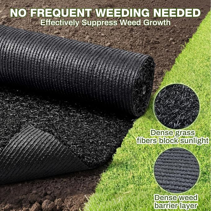 Nuanchu 1.33 x 20 ft Recycled Rubber Walkway, Black Rubber Mulch Mat Roll | Rubber Mulch Mat Roll for Landscaping Outdoor, Imitation Grass Design for Garden Pathway, Barrier & Edging Border