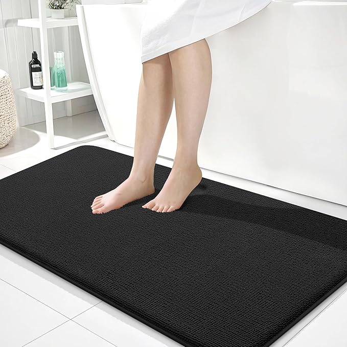 OLANLY Memory Foam Bathroom Runner Rugs 44x24, Absorbent Long Mat, Black | Soft Quick Dry Bath Mat Rugs, Non-Slip, Machine Washable Mat for Bathroom Floor, Tub and Shower, Home Decor Accessories