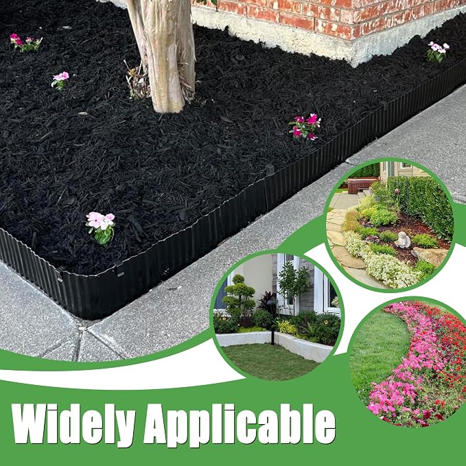 Quibbay Metal Corrugated Garden Edging, 4" x 50Ft Landscape Edging for DIY Flower Beds, Flexible Bender Border for Lawn, Garden and Yard, Sturdy Galvanized Garden Edging, Black