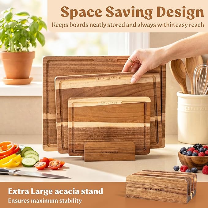 Acacia Wood Cutting Boards for Kitchen Set of 3, Double sided | Non toxic chopping boards: cut one side, serve on the other; FSC wooden, large kitchen boards for charcuterie