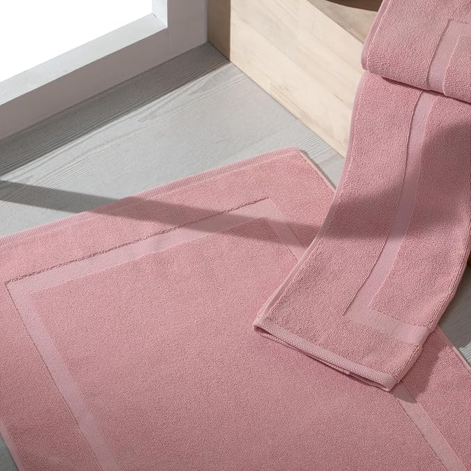 SALBAKOS 2-Piece 100% Turkish Cotton Bath Mat Towel, 20x34 inch, Rose | Bathroom Floor Towels, Thick Soft Most Absorbent Quick-Dry Durable Large Size Foot Rug, Premium Hotel Quality Made in Turkey