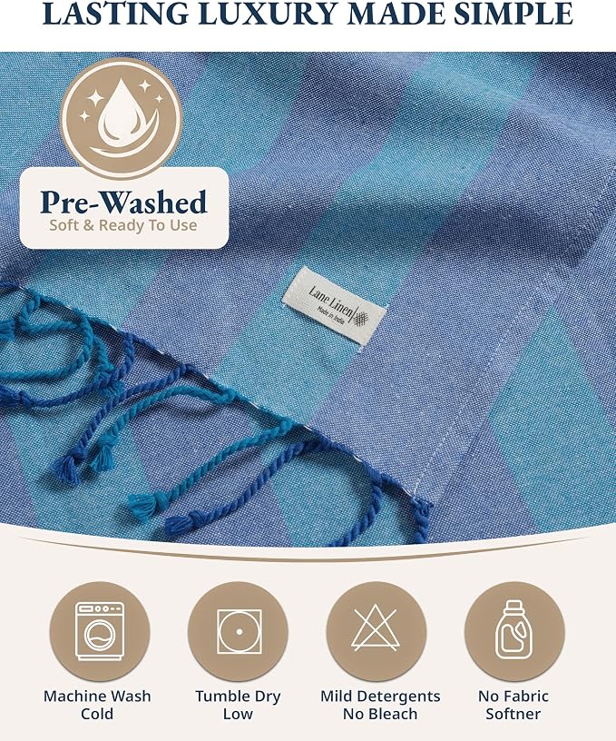 LANE LINEN 6 Pack Beach Towel Set, Oversized, 39"x71" - Summer Trio | Classic Cabana Stripe - Compact & Vacuum-Packed - Long-Lasting & Fresh - Super Soft, Cotton-Rich Feel - Absorbent