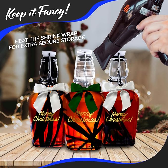 Nevlers 8.5 Oz Flask Flip Top Glass Bottle 18 PK | Limoncello Bottles with Stoppers, Shrink Wrap, Tags, Funnel, Marker & Brush| Swing Top Glass Bottles for Vanilla Extract | Hip Flask for Men & Women