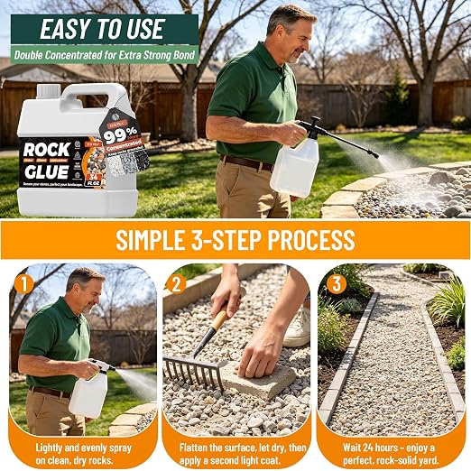 Oyevila 34 oz Rock Glue for Landscaping, Pet-Safe & Non-Toxic Gravel Binder | Water-Based Rock Binder Dries Clear and Is Ideal for Pea Gravel, Small Pebbles and Decorative Stone Landscaping.