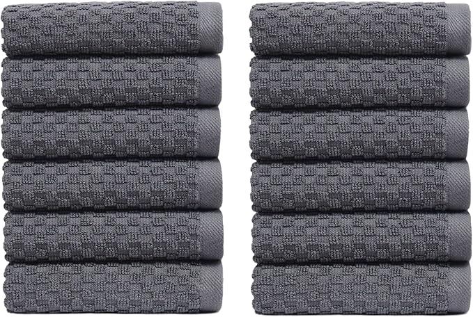 COTTON CRAFT Euro Spa Waffle Wash Cloth - Set of 12 Grey Washcloth | Luxury Face Towel Set - 100% Cotton - Soft Plush Absorbent Low Lint Quick Dry - Gym Shower Beach Bath Kitchen - 12x12 inches