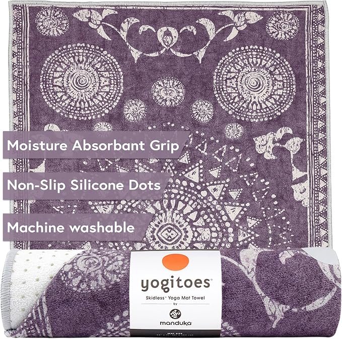Manduka Yogitoes Hot Yoga Mat Towel - 71" | Moisture Activated Grip | Patented Silicone Nubs | Highly Absorbent, Durable & Easy Care | Made from Recycled Materials | 71 x 24 Inches | Geija Purple