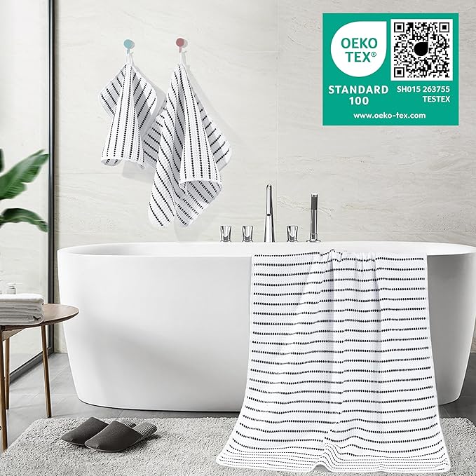 POLYTE 430 GSM Microfiber Quick Dry Lint Free Oversize Bath Towel Set, 6 Piece (Waffle Weave)