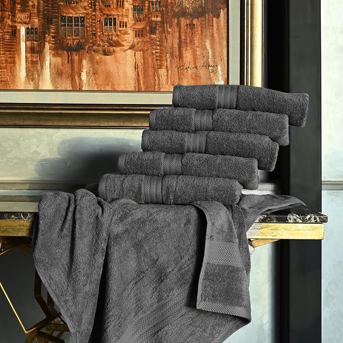 HERCULEAN Large Bath Towels 24 x 50 Pack of 6 | Quick Dry and Highly Absorbent | 100% Cotton Terry Towels for Bathroom - Perfect for Shower - Pool and Spa - Luxury Soft Towels - Light Grey