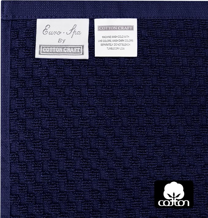 COTTON CRAFT Euro Spa Waffle Weave Bath Towels - Set of 4 Navy Towels | Pure 100% Ringspun Cotton Oversized Luxurious Towel Set - Soft Plush Super Absorbent Low Lint Quick Dry - 30 x 56 inches