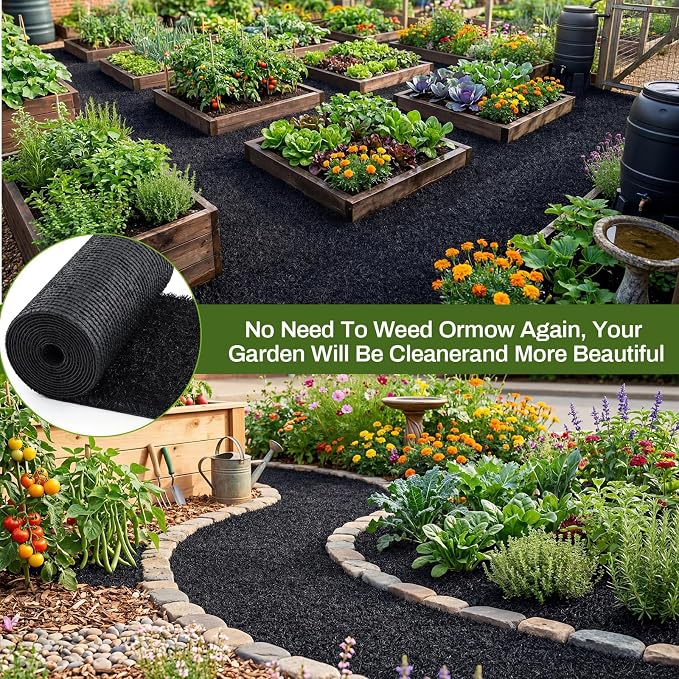 Nuanchu 1.33 x 20 ft Recycled Rubber Walkway, Black Rubber Mulch Mat Roll | Rubber Mulch Mat Roll for Landscaping Outdoor, Imitation Grass Design for Garden Pathway, Barrier & Edging Border