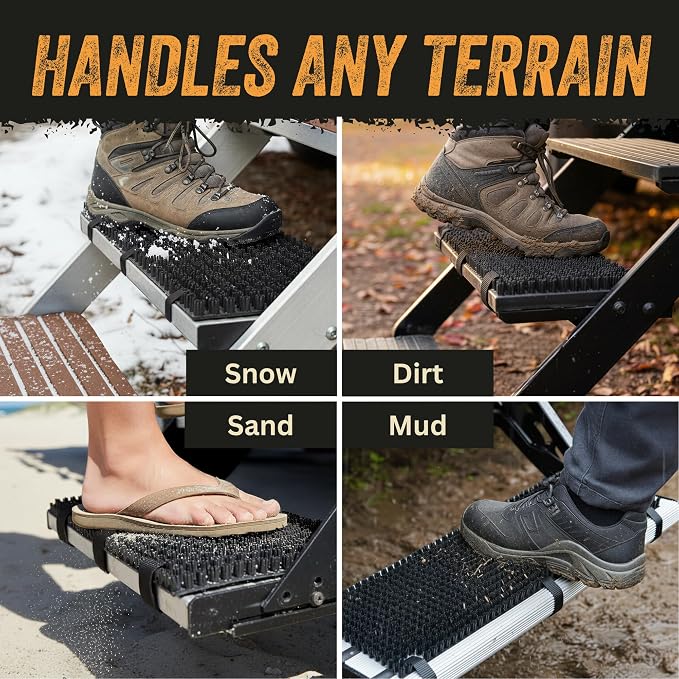 TrailScrubber RV Step Covers for RV Steps & Trailer Stairs | Bristle Boot Brush Scrubber Cleans Dirt, Mud & Snow from Shoes | Non-Slip Boot Cleaner for Camper Step Covers