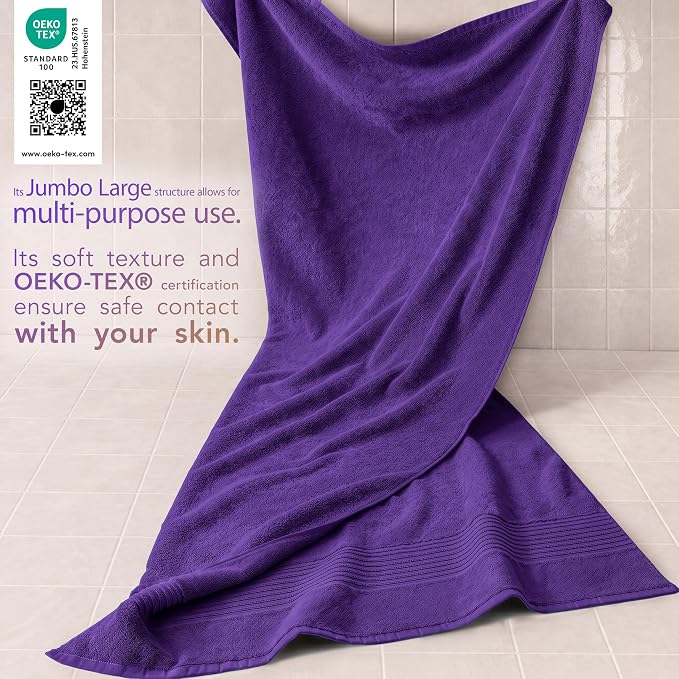 Cotton Paradise 100% Cotton Turkish Towel Set, Soft Absorbent Quick Dry, 2 Piece 35x70 Bath Sheet Set, Violet Purple