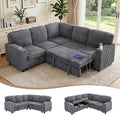 L-Shaped Sectional Sleeper Sofa with Pull Out Bed, Dark Grey | Plush Corduroy Modular Couch with Storage, USB Charging, Cup Holders – Cozy Cloud Couches for Living Room, Easy Assembly