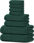 Tens Towels 8 Piece Towel Set, 2 XL Bath, 2 Hand, 4 Washcloth, Hunter Green | 100% Cotton, Lighter Weight, Quicker to Dry, Super Absorbent, Perfect for Bathroom