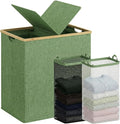 efluky Laundry Hamper with Lid, Double Laundry Basket with 2 Removable Bags, 2 Section Laundry Bin with Bamboo Handles for Bathroom, Bedroom & Laundry Room, 140L (36.9 Gallon) Sage Green