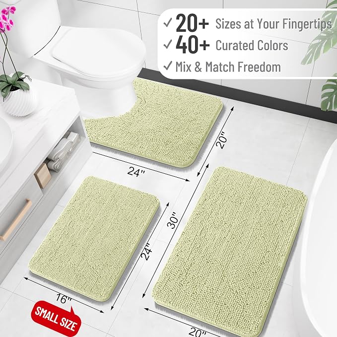OLANLY Toilet Rugs U-Shaped 20x20, Extra Soft Absorbent Chenille Contour Bathroom Rugs for Toilet, Dry Quickly, Machine Washable, Non-Slip Bath Mat, Vanilla