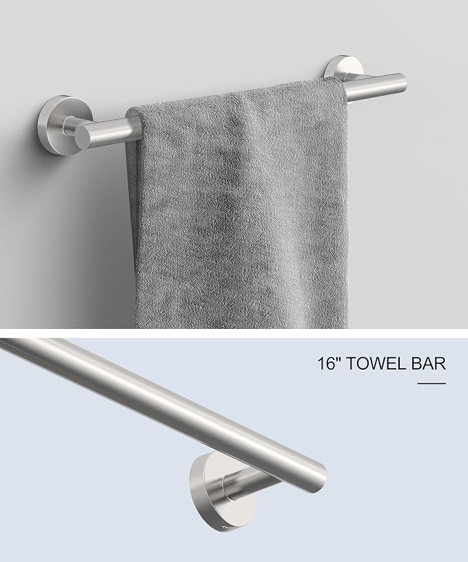 6 Pcs Brushed Nickel Bathroom Accessories Hardware Set SUS304 Stainless Steel Hand Towel Bar Toilet Paper Holder Towel Ring Robe Towel Hooks Wall Mounted by HOMEMYSTIQUE