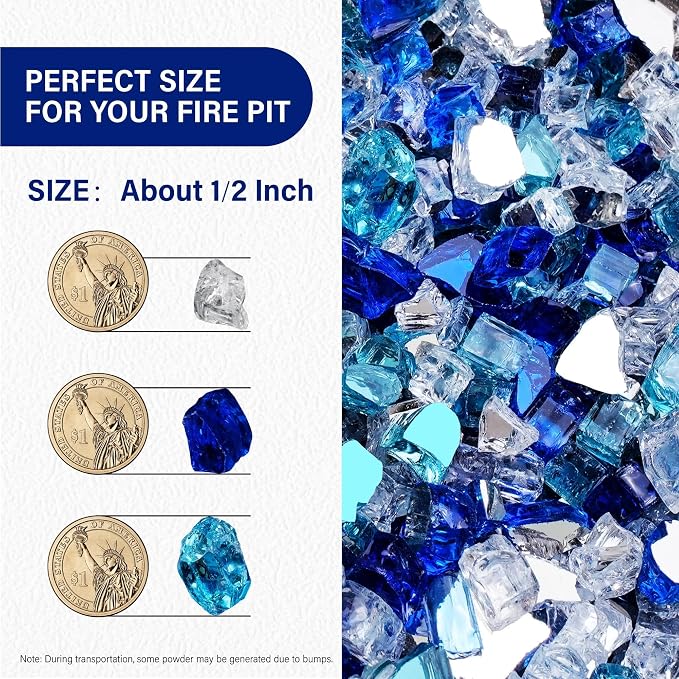 NUPICK 20 Pound Fire Glass, 1/2 Inch Reflective Fire Pit Glass Rocks