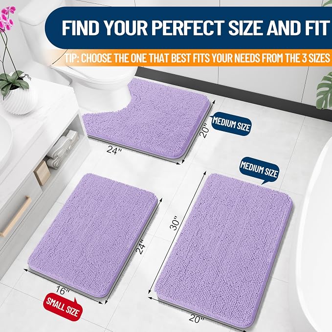 OLANLY Bathroom Rugs 30x20, Extra Soft Absorbent Chenille Bath Rugs, Rubber Backing Quick Dry, Machine Washable Bath Mats for Bathroom Floor, Tub and Shower, Home Decor Accessories, Lavender