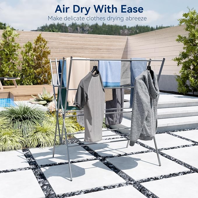 Whitmor Drying Rack Clothing,Large 12 Drying Poles Clothes Drying Rack,Foldable Portable Laundry Drying Rack for Air Drying Clothing,Towel,Delicate Eac for Indoor & Outdoor