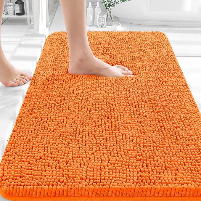 OLANLY Bathroom Rugs 35x24, Extra Soft Absorbent Chenille Bath Rugs, Rubber Backing Quick Dry, Machine Washable Bath Mats for Bathroom Floor, Tub and Shower, Home Decor Accessories, Orange