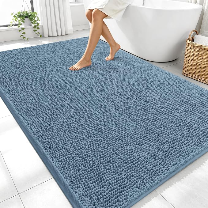 OLANLY Large Bathroom Rugs 70x46, Extra Soft Absorbent Chenille Bath Rugs, Rubber Backing Quick Dry, Machine Washable Bath Mats for Bathroom Floor, Tub and Shower, Home Decor Accessories, Airy Blue
