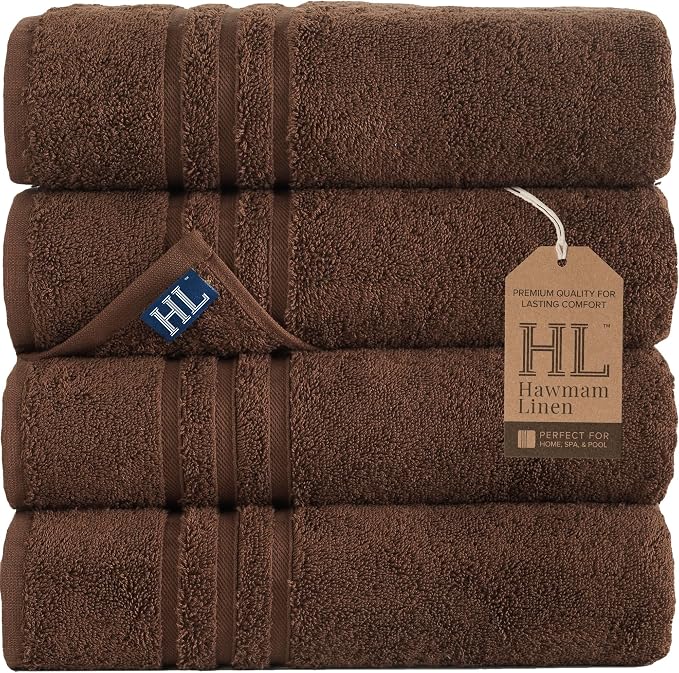 Hawmam Linen Brown Bath Towels 4 Pack Soft and Absorbent, Premium Quality Perfect for Daily Use 100% Cotton Towel 600 GSM