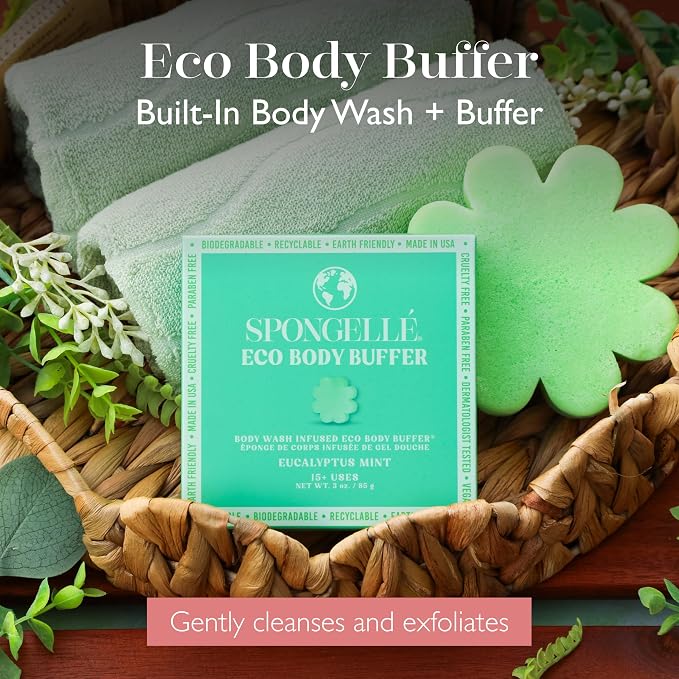 Spongelle Eucalyptus Mint Eco Collection Body Buffer Body Scrubber | Bath & Shower Loofah for Men & Women | Biodegradable, Cruelty-Free, Vegan, Dermatologist-Tested, Made in USA | 15+ uses