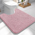 OLANLY Toilet Rugs U-Shaped 24x24, Extra Soft Absorbent Chenille Contour Bathroom Rugs for Toilet, Dry Quickly, Machine Washable, Non-Slip Bath Mat, Dusty Rose
