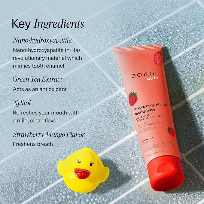 Boka Fluoride Free Toothpaste Nano Hydroxyapatite Toothpaste - Strawberry Mango 4 oz, Boka Kids Sonic Electric Toothrush - Oral Care, U Brush and Nylon Brush Bundle