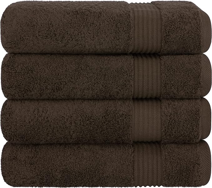 Cotton Paradise 100% Cotton Turkish Towel Set, Soft Absorbent Quick Dry, 4 Piece Bath Towel Set, Chocolate Brown