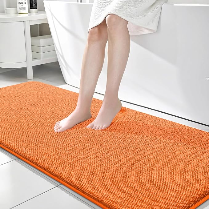OLANLY Memory Foam Bathroom Runner Rugs 70x24, Absorbent Long Mat, Orange | Soft Quick Dry Bath Mat Rugs, Non-Slip, Machine Washable Mat for Bathroom Floor, Tub and Shower, Home Decor Accessories