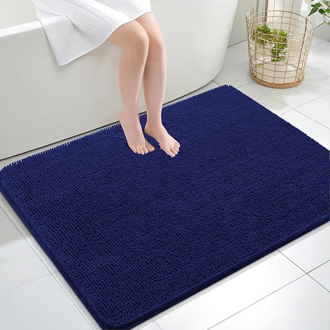 OLANLY Large Bathroom Rugs 40x32, Extra Soft Absorbent Chenille Bath Rugs, Rubber Backing Quick Dry, Machine Washable Bath Mats for Bathroom Floor, Tub and Shower, Home Decor Accessories, Navy