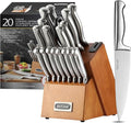 McCook Knife Set Kitchen Steel Knife Block Set w Built-in Sharpener | German Forged Stainless Steel, 20 PC,Razor Sharp, Anti-Rust,Restaurant Grade,Ergonomic Handles,Full Tang,Gift Box