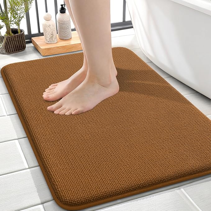OLANLY Memory Foam Small Bathroom Rugs 24x16, Absorbent Bath Mat, Ochre | Soft Quick Dry Bath Mat Rugs, Non-Slip, Machine Washable Mat for Bathroom Floor, Tub and Shower, Home Decor Accessories