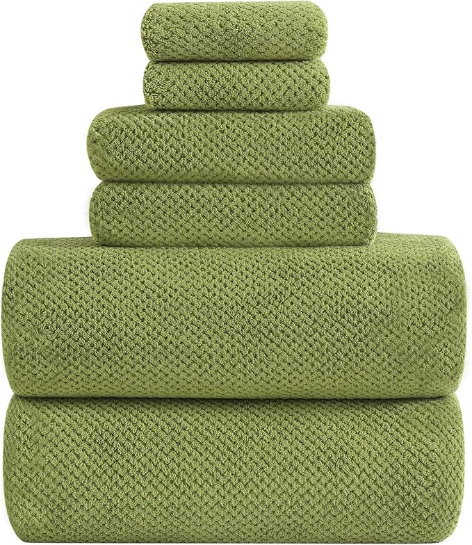 YTYC 39x78 Bath Sheets Set,Towels for Bathroom,Sage Green,6-Pieces | 2 Extra Large Bath Towels, 2 Hand Towels, 2 Washcloths, Super Soft,Highly absorbent,Hanging Loop,80% Polyester