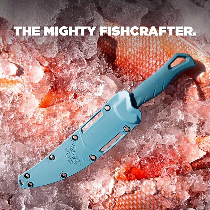 Benchmade Fishcrafter Fishing Knife, MagnaCut Steel Blade (18030) | Depth Blue Santoprene handle, Trailing-Point blade