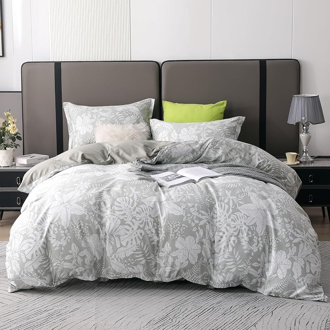 OAITE Duvet Cover Set Queen Size Floral Pattern 600 Thread Count Ultra Soft 100% Long Staple Cotton Duvet Cover Sets 3-PC, Breathable Duvet Cover with Zipper Closure & Corner Ties