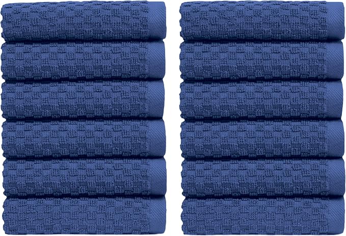 COTTON CRAFT Euro Spa Waffle Wash Cloth - Set of 12 Blue Washcloth | Luxury Face Towel Set - 100% Cotton - Soft Plush Absorbent Low Lint Quick Dry - Gym Shower Beach Bath Kitchen - 12x12 inches