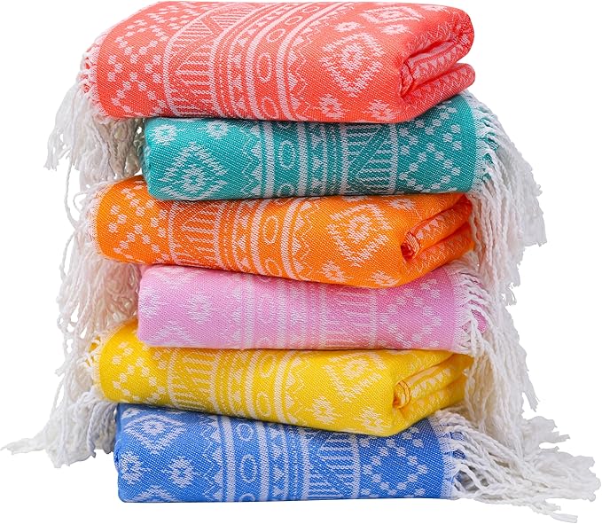 Genovega 6 Packs Oversized Stripe Turkish Beach Towel 74"x38" Thin Quick Dry Sand Free Pool Swim Towels Large XL Adult Clearance Blanket Travel Vacation Accessories Essentials Mulite Patterns