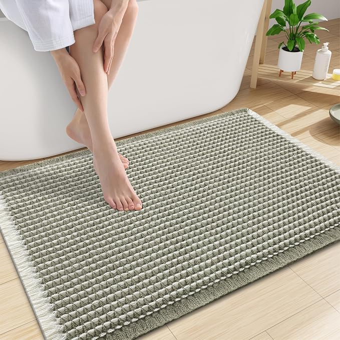 Smiry Waffle Bath Mat 30x20, Extra Soft Absorbent Bathroom Rugs, Non Slip Machine Washable Quick Dry Bath Rugs for Bathroom Floor, Tub, Shower, Home Decor Accessories, Green & Cream
